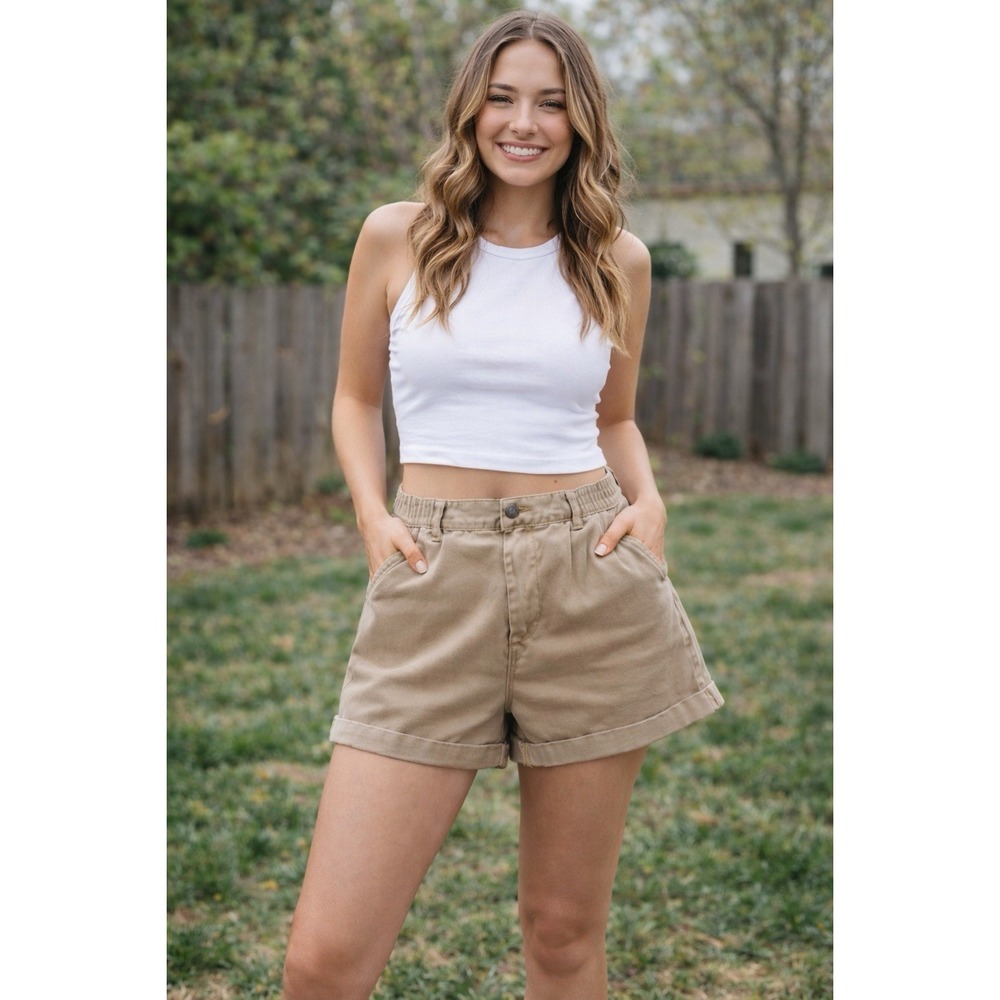 UO BDG Beige Chino Shorts Elastic Waist Preppy Casual Summer Minimalist Size S